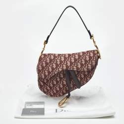Pre Owned Dior Burgundy Oblique Canvas and Leather Saddle Bag