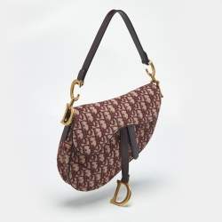 Pre Owned Dior Burgundy Oblique Canvas and Leather Saddle Bag