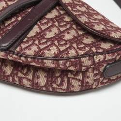 Pre Owned Dior Burgundy Oblique Canvas and Leather Saddle Bag