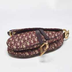 Pre Owned Dior Burgundy Oblique Canvas and Leather Saddle Bag