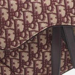 Pre Owned Dior Burgundy Oblique Canvas and Leather Saddle Bag