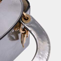 Pre Owned Dior Silver Mini Metallic Glazed Calfskin Lady Dior
