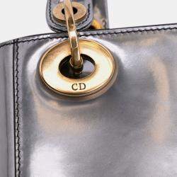 Pre Owned Dior Silver Mini Metallic Glazed Calfskin Lady Dior