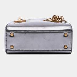 Pre Owned Dior Silver Mini Metallic Glazed Calfskin Lady Dior