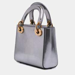 Pre Owned Dior Silver Mini Metallic Glazed Calfskin Lady Dior