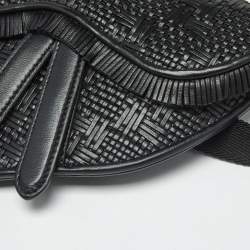 Pre Owned Dior Black Woven Leather Saddle Belt Bag