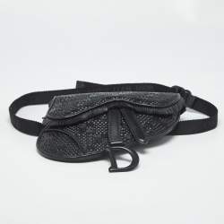 Pre Owned Dior Black Woven Leather Saddle Belt Bag