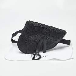 Pre Owned Dior Black Woven Leather Saddle Belt Bag