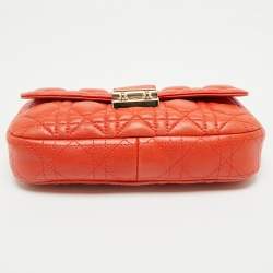 Pre Owned Dior Orange Cannage Leather Small Miss Dior Flap Bag