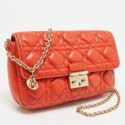Pre Owned Dior Orange Cannage Leather Small Miss Dior Flap Bag