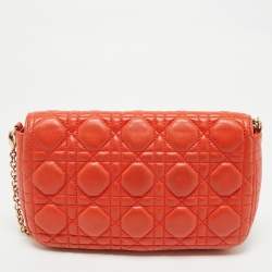 Pre Owned Dior Orange Cannage Leather Small Miss Dior Flap Bag