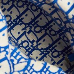 Pre Owned Dior Blue/Cream Rattan and Fabric Mini Wicker Lady Dior Tote