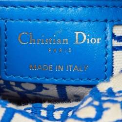 Pre Owned Dior Blue/Cream Rattan and Fabric Mini Wicker Lady Dior Tote