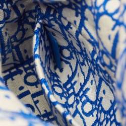 Pre Owned Dior Blue/Cream Rattan and Fabric Mini Wicker Lady Dior Tote