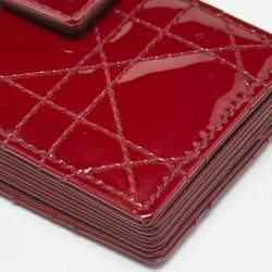 Pre Owned Dior Red Cannage Patent Leather Lady Dior 5 Gusset Card Holder