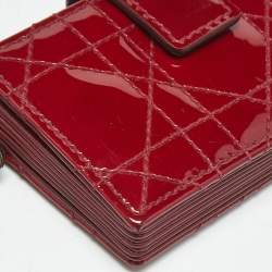 Pre Owned Dior Red Cannage Patent Leather Lady Dior 5 Gusset Card Holder