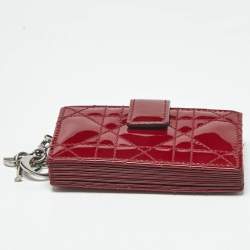 Pre Owned Dior Red Cannage Patent Leather Lady Dior 5 Gusset Card Holder