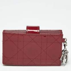 Pre Owned Dior Red Cannage Patent Leather Lady Dior 5 Gusset Card Holder