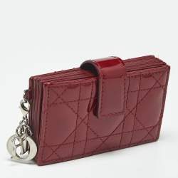 Pre Owned Dior Red Cannage Patent Leather Lady Dior 5 Gusset Card Holder