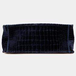 Pre Owned Dior Navy Blue Large Velvet Embossed Book Tote