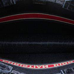 Pre Owned Dior Navy Blue Large Velvet Embossed Book Tote