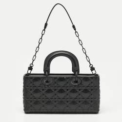 Pre Owned Dior Black Diamond Cannage Leather Medium Lady D-Joy Tote