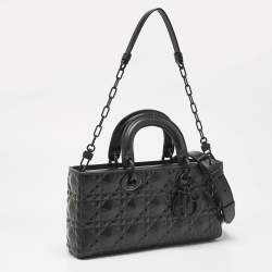 Pre Owned Dior Black Diamond Cannage Leather Medium Lady D-Joy Tote