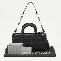 Pre Owned Dior Black Diamond Cannage Leather Medium Lady D-Joy Tote