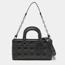 Pre Owned Dior Black Diamond Cannage Leather Medium Lady D-Joy Tote