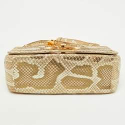 Pre Owned Dior Gold/Beige Python Medium Caro Shoulder Bag