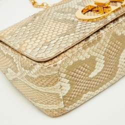 Pre Owned Dior Gold/Beige Python Medium Caro Shoulder Bag