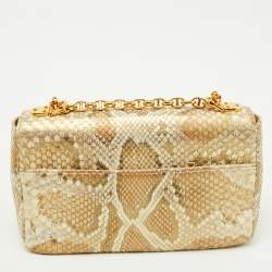 Pre Owned Dior Gold/Beige Python Medium Caro Shoulder Bag