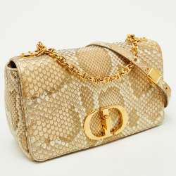 Pre Owned Dior Gold/Beige Python Medium Caro Shoulder Bag