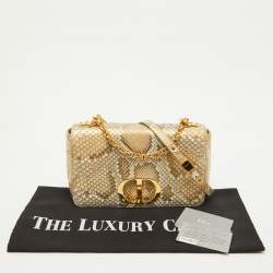 Pre Owned Dior Gold/Beige Python Medium Caro Shoulder Bag