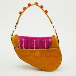 Pre Owned Dior Multicolor Velvet and Patent Leather Limited Edition Pom Pom Embellished Saddle Bag