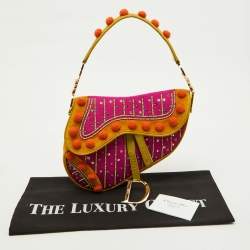 Pre Owned Dior Multicolor Velvet and Patent Leather Limited Edition Pom Pom Embellished Saddle Bag