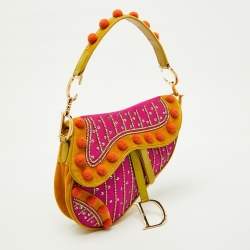 Pre Owned Dior Multicolor Velvet and Patent Leather Limited Edition Pom Pom Embellished Saddle Bag