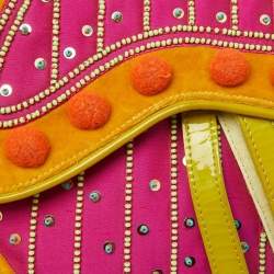 Pre Owned Dior Multicolor Velvet and Patent Leather Limited Edition Pom Pom Embellished Saddle Bag