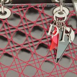 Pre Owned Dior Grey Cannage Patent and Leather Anselm Reyle Lady Dior Tote