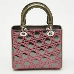 Pre Owned Dior Grey Cannage Patent and Leather Anselm Reyle Lady Dior Tote