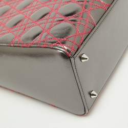 Pre Owned Dior Grey Cannage Patent and Leather Anselm Reyle Lady Dior Tote