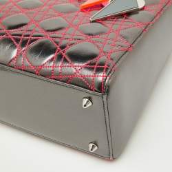 Pre Owned Dior Grey Cannage Patent and Leather Anselm Reyle Lady Dior Tote