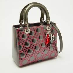 Pre Owned Dior Grey Cannage Patent and Leather Anselm Reyle Lady Dior Tote