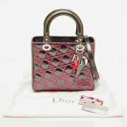 Pre Owned Dior Grey Cannage Patent and Leather Anselm Reyle Lady Dior Tote