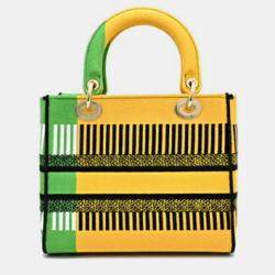 Pre Owned Dior Lady D-Lite Medium Yellow Canvas Tote Bag