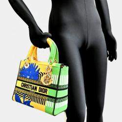 Pre Owned Dior Lady D-Lite Medium Yellow Canvas Tote Bag