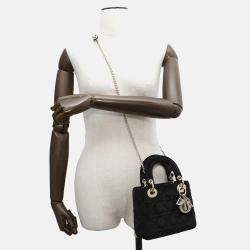 Pre Owned Dior Lady Dior Mini Black Velour Handbag