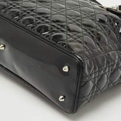 Pre Owned Dior Black Cannage Patent Leather XL Soft Lady Dior Tote