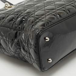Pre Owned Dior Black Cannage Patent Leather XL Soft Lady Dior Tote