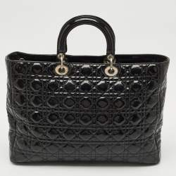 Pre Owned Dior Black Cannage Patent Leather XL Soft Lady Dior Tote